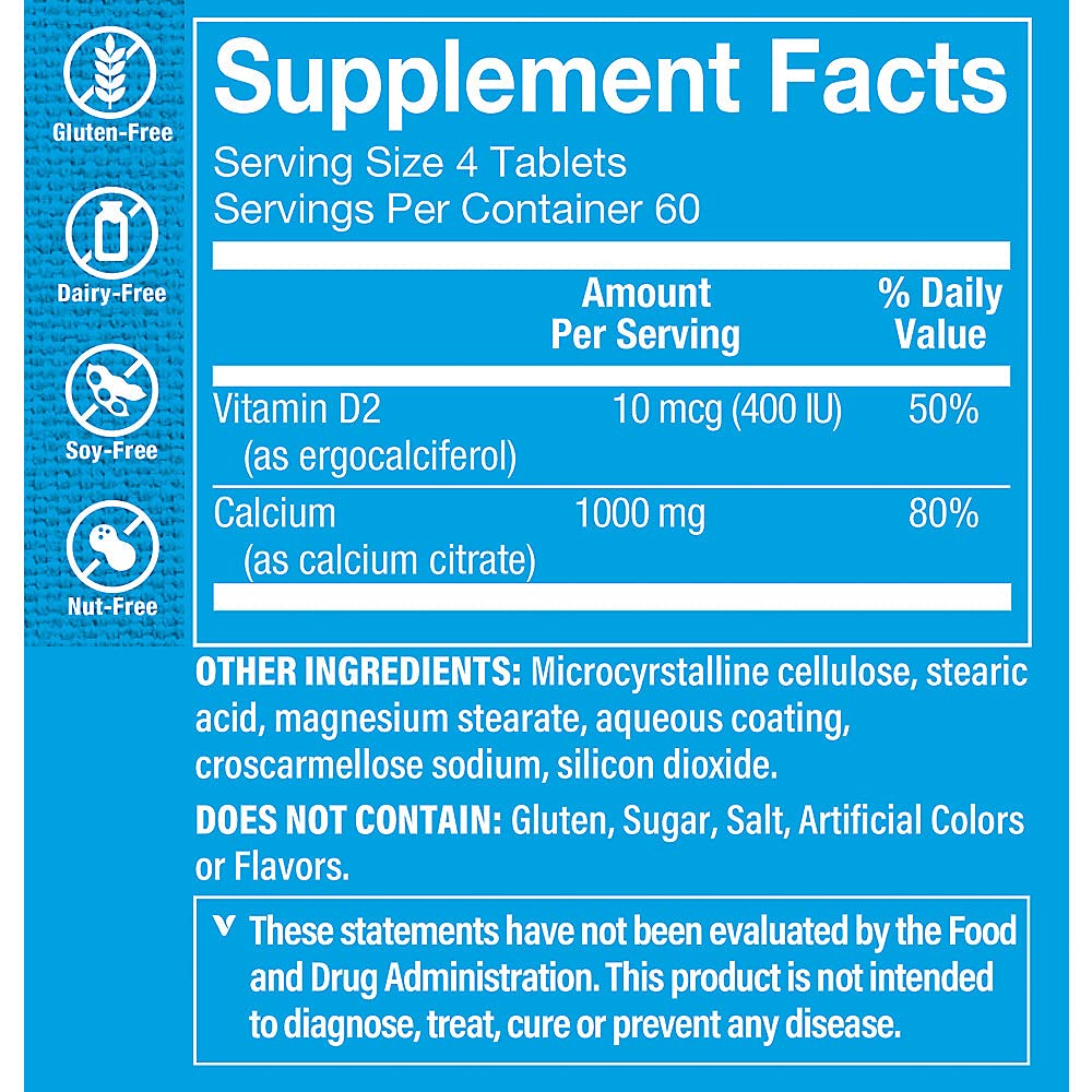 The Vitamin Shoppe Calcium Citrate 400IU - Bone Strength, Teeth Health & Muscle Function, Highly Absorbable (240 Tablets)