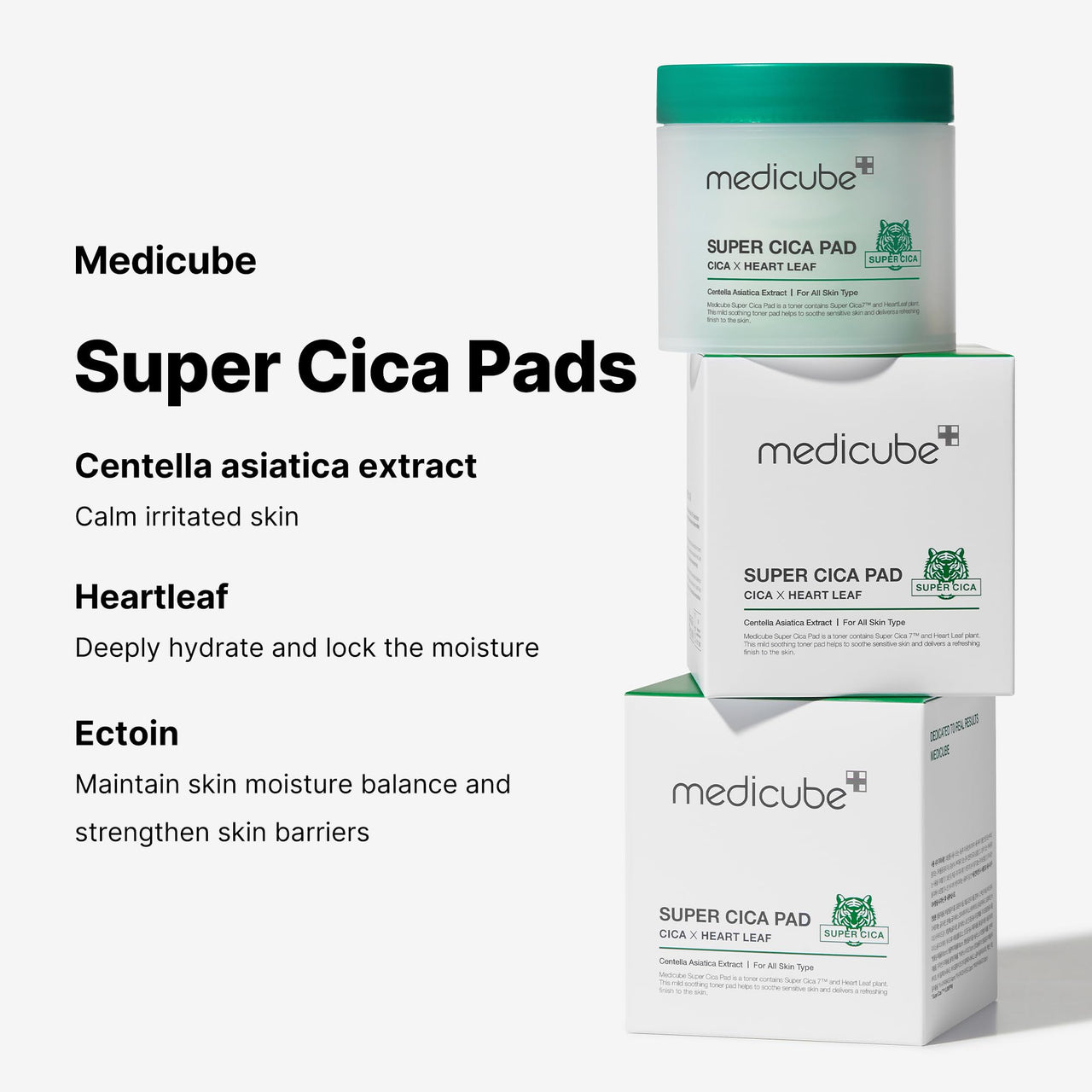 Medicube Super Cica Facial Toner Pads (70 Pads) - 88% Centella Asiatica to Soothe Sensitive Skin - Infused with Heartleaf for Deep Hydration and Improvement of Damaged Skin - 100% Vegan Ceritifed