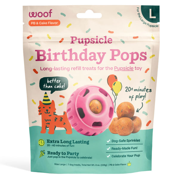 WOOF Pupsicle Birthday Pops - Healthy Dog Treats - Pre-Made Pupsicle Refills- Wholesome Ingredients - Naturally Sweet - Cake-Flavored Birthday Treat for Dogs - Large