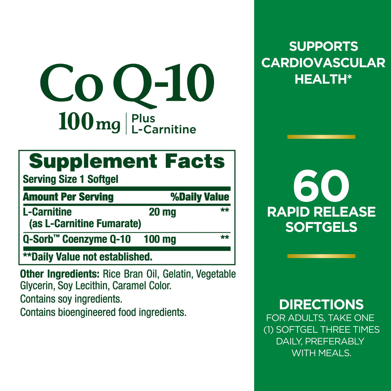CoQ10 by Nature's Bounty, Dietary Supplement, Supports Heart Health, 100mg Plus L-Carnitine, 60 Softgels