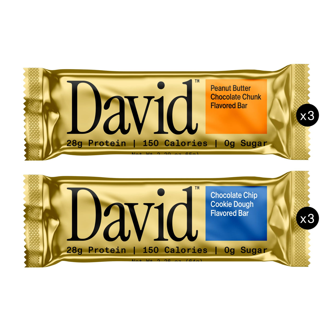 David High Protein Bars - 0g of Sugar, Low Carb, Gluten Free - 28g of Protein, 150 Calories - Variety 6 Pack (3x Peanut Butter Chocolate Chunk, 3x Chocolate Chip Cookie Dough