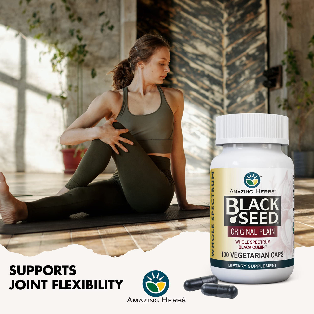 Amazing Herbs Whole Spectrum Black Seed Original Plain, Vegetarian Capsules - Gluten Free, Non GMO, Cold Pressed Nigella Sativa Aids in Digestive Health - 100 Count, 475mg