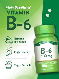 Thumbnail for Nature's Truth B6 Vitamin | 100mg | 100 Tablets | Vegan, Non-GMO & Gluten Free Supplement