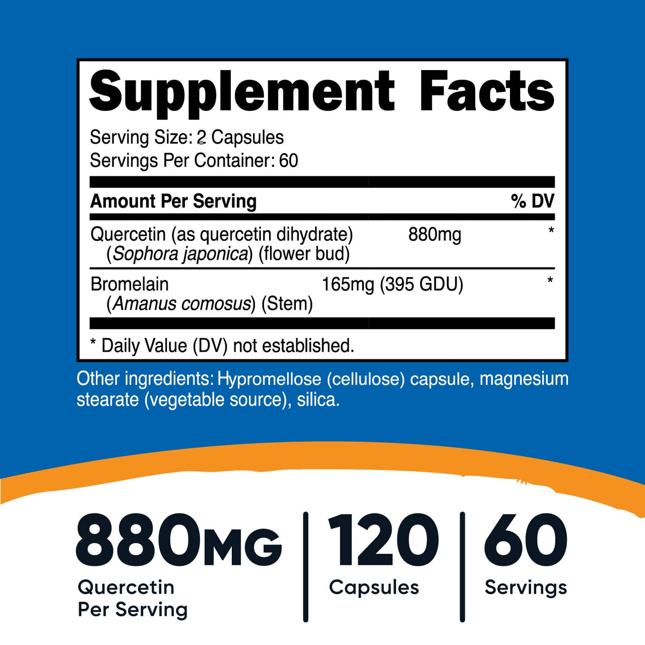 Nutricost Quercetin with Bromelain, 880mg Quercetin + 165mg Bromelain Per Serving, 120 Capsules, 60 Servings (2 Caps Per Serving) - Vegetarian, Non-GMO & Gluten Free