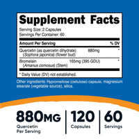 Thumbnail for Nutricost Quercetin with Bromelain, 880mg Quercetin + 165mg Bromelain Per Serving, 120 Capsules, 60 Servings (2 Caps Per Serving) - Vegetarian, Non-GMO & Gluten Free
