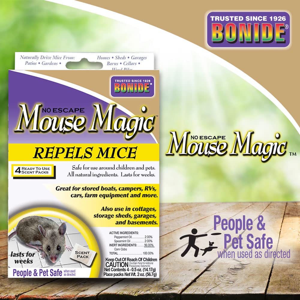 Bonide Mouse Magic Mouse Repellent Scent Packs, 4 Ready-to-Use Packs for Indoor & Outdoor Rodent Control, People & Pet Safe (Pack of 12)
