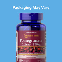 Thumbnail for Puritan's Pride Premium Pomegranate Extract 250mg, Dietary Supplement for Antioxidant Health and Healthy Aging Program, 40% Ellagic Acid,120 Rapid Release Capsules (Packaging May Vary)