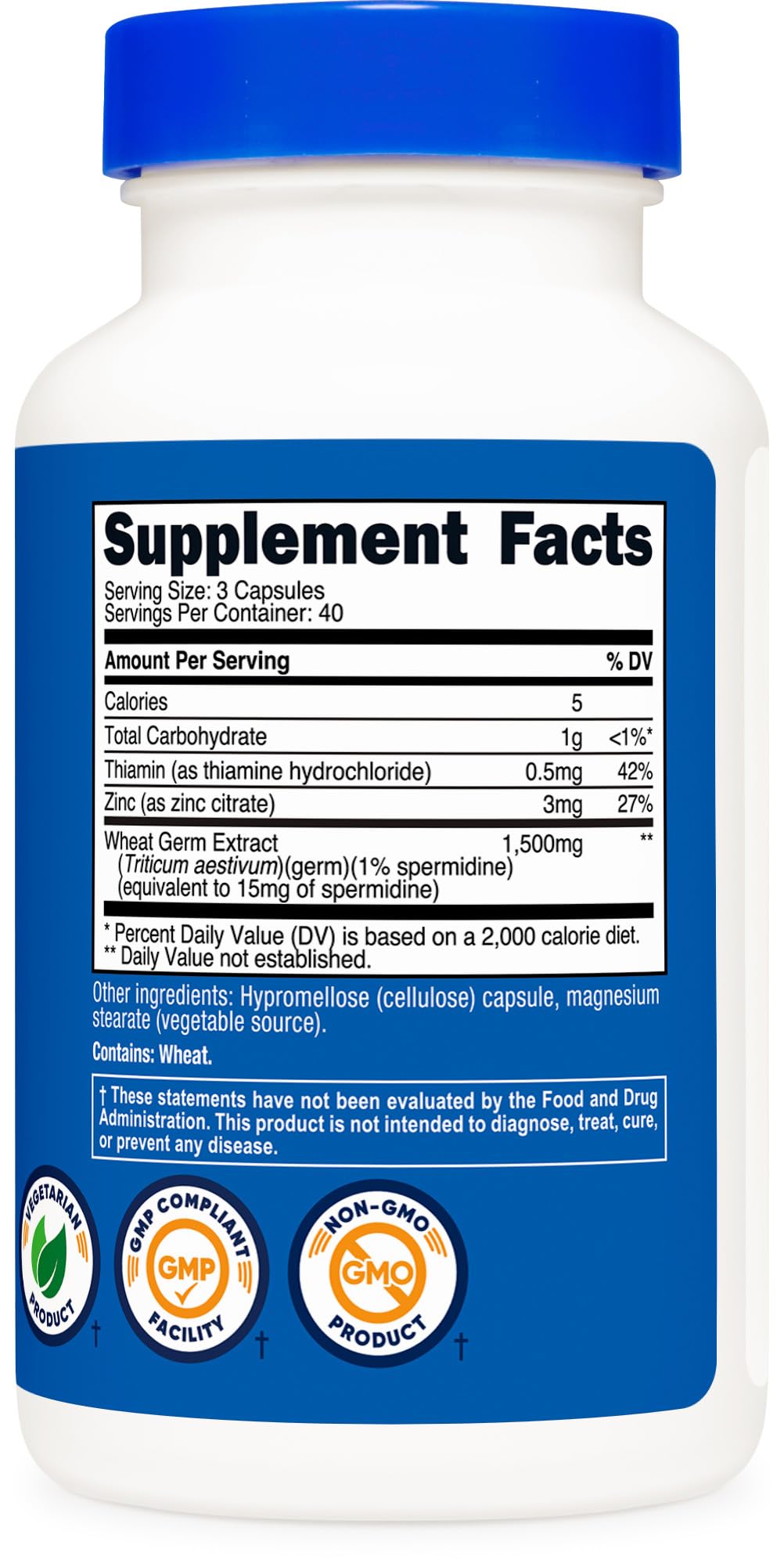 Nutricost Spermidine Wheat Germ Extract Supplement, 1500mg Wheat Germ Extract, 120 Capsules - 15mg Equivalent Spermidine Per Serving, 40 Servings, Vegetarian and Non-GMO