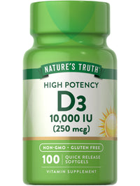 Thumbnail for Nature's Truth D3 Vitamin 10,000 IU Softgels Supplement | 100 Count | High Potency Formula | Non-GMO and Gluten Free