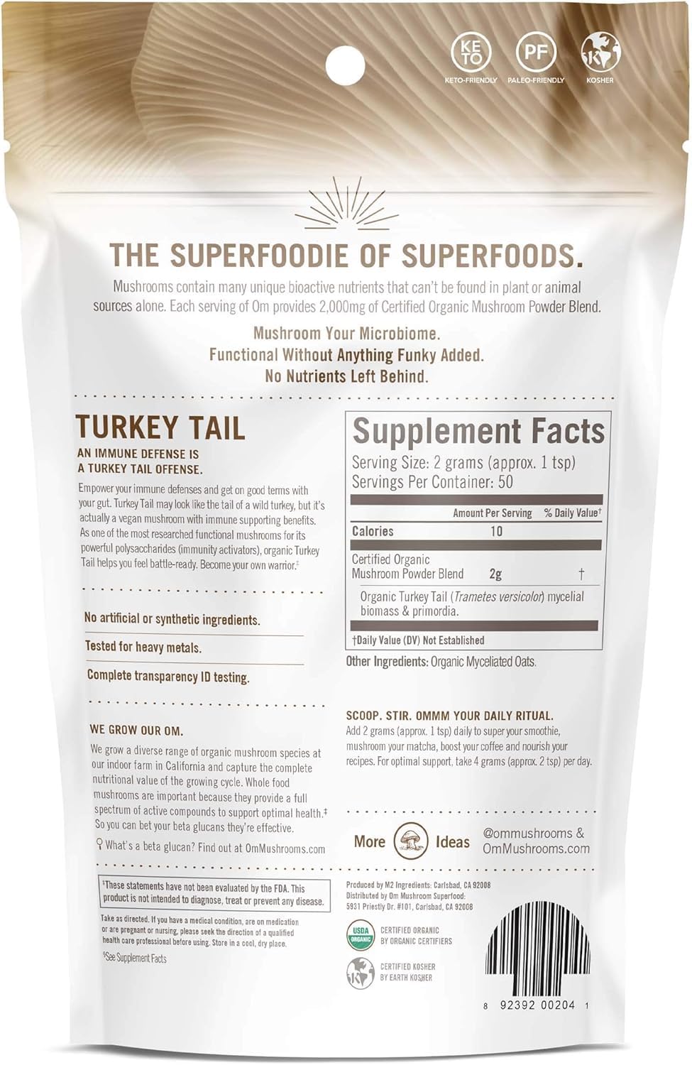 Om Mushroom Superfood Turkey Tail Organic Mushroom Powder, 3.5 Ounce, 50 Servings, Immune Support, Polysacchrides, Beta-Glucans, Gut Health & Holistic Defense Mushroom Supplement