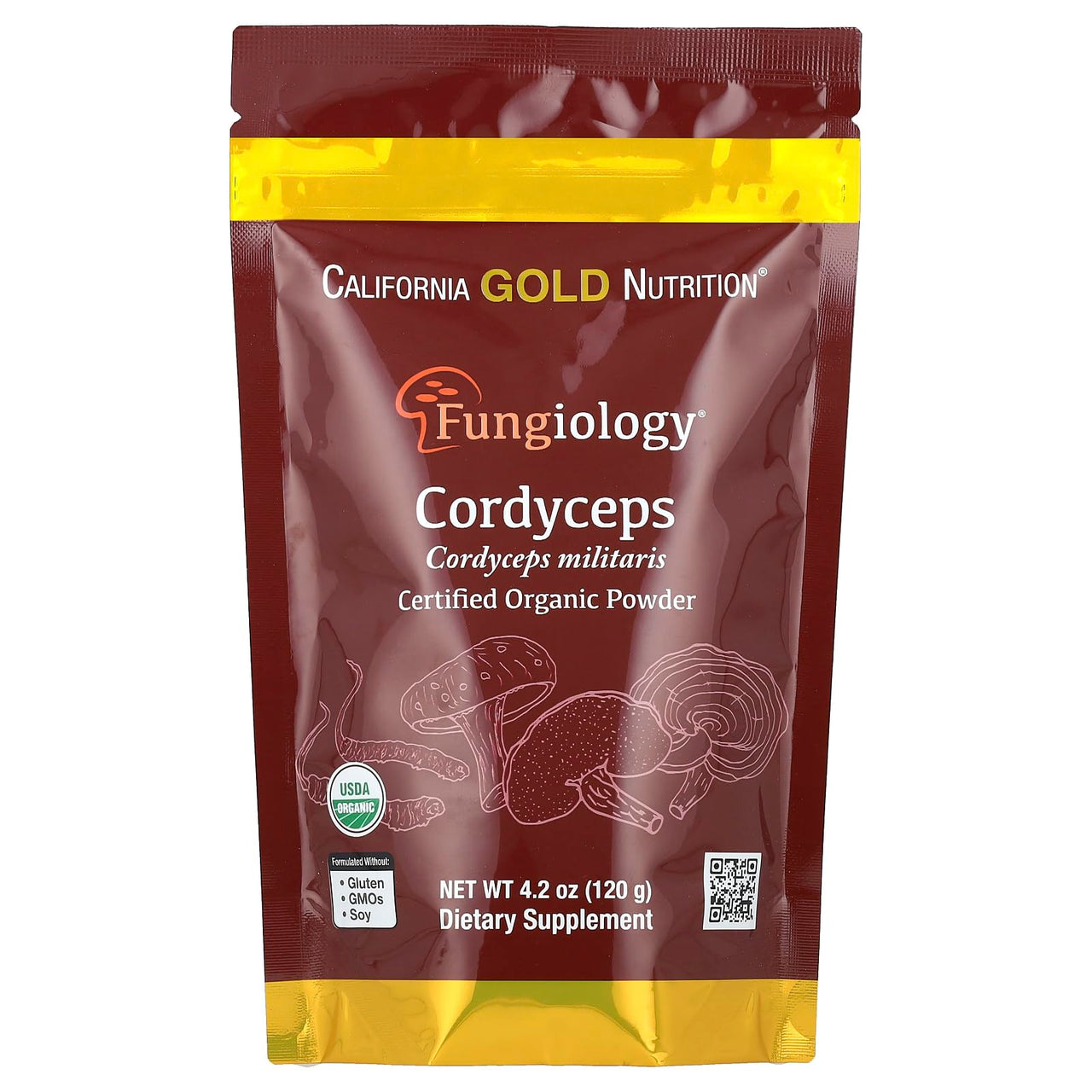 California Gold Nutrition Fungiology®, Certified Organic Cordyceps Militaris Powder, 4.2 oz (120 g)