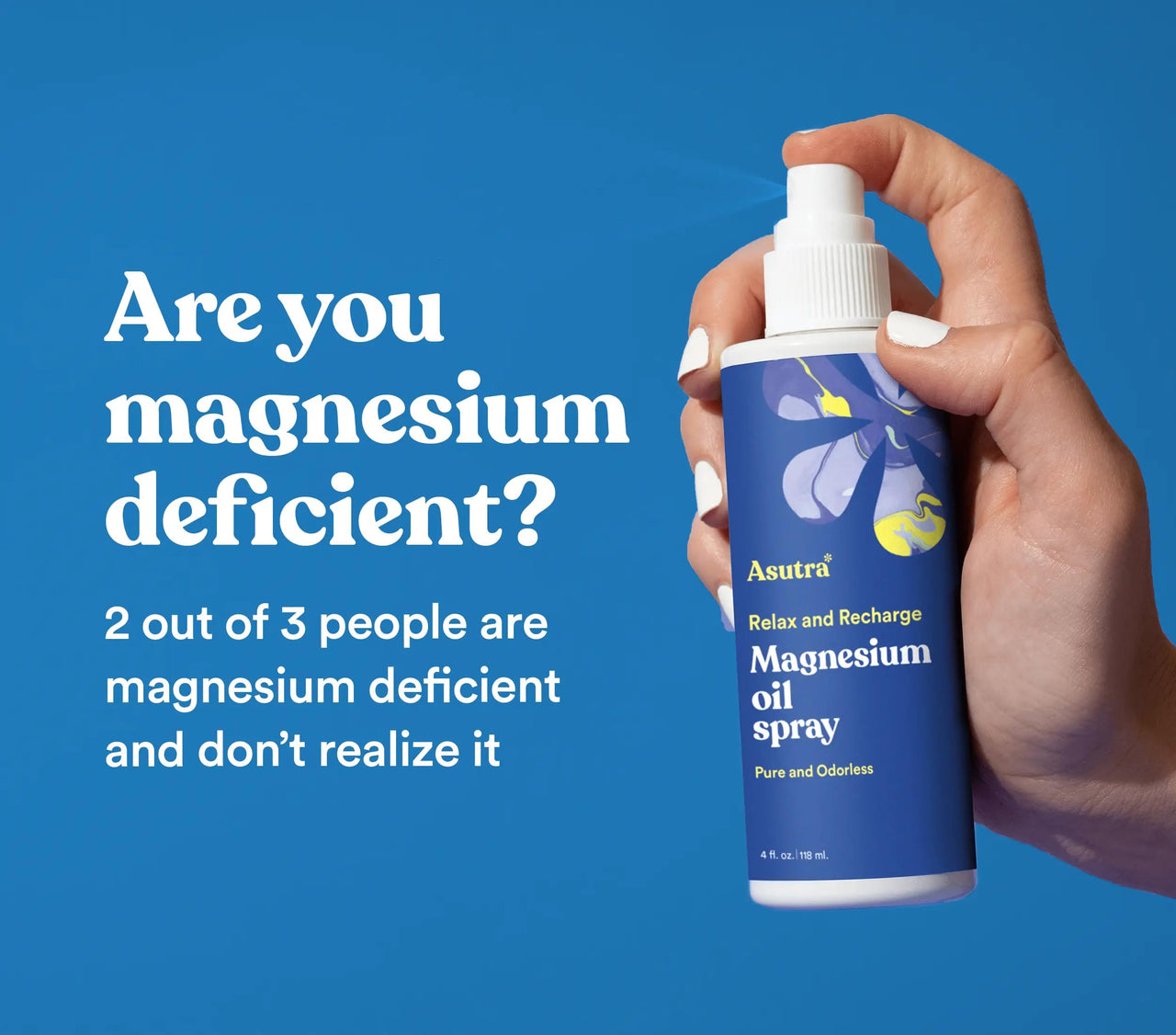ASUTRA Magnesium Oil Spray, 4 fl oz (Pack of 2)- Topical Magnesium, Rapid Absorption, Pure, Odorless and Non-Greasy, Magnesium Derived from Zechstein Seabed