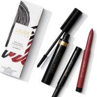 Thumbnail for LAURA GELLER NEW YORK The Kajal Collection 3pc Makeup Set (02 Black Mascara, Deep Black Eyeliner, Dahlia Lip Color)