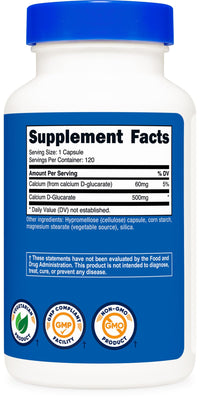 Thumbnail for Nutricost Calcium D-Glucarate 500mg, 120 Capsules - Gluten Free, Non-GMO, Vegetarian Friendly