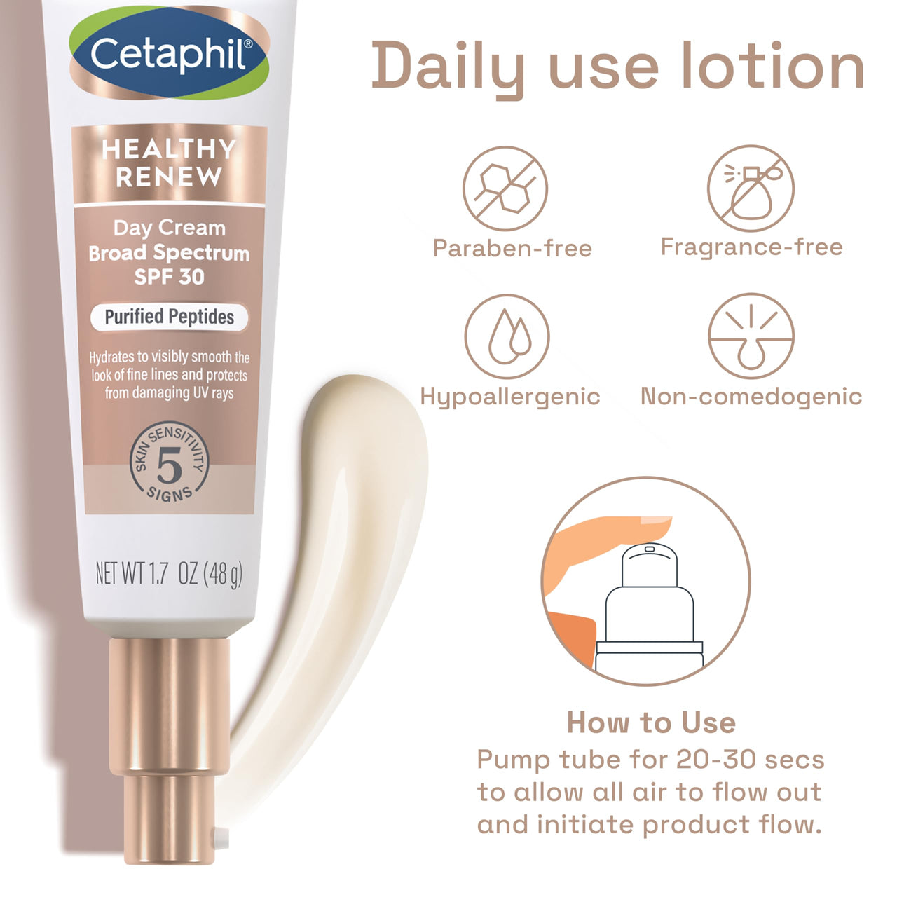 Cetaphil Healthy Renew Moisturizing Day Cream 1.7 Oz, Daily Moisturizer with SPF 30, Skin Tightening Anti Wrinkle Cream for Face with Peptides, Fragrance Free, Retinol Alternative For Sensitive Skin