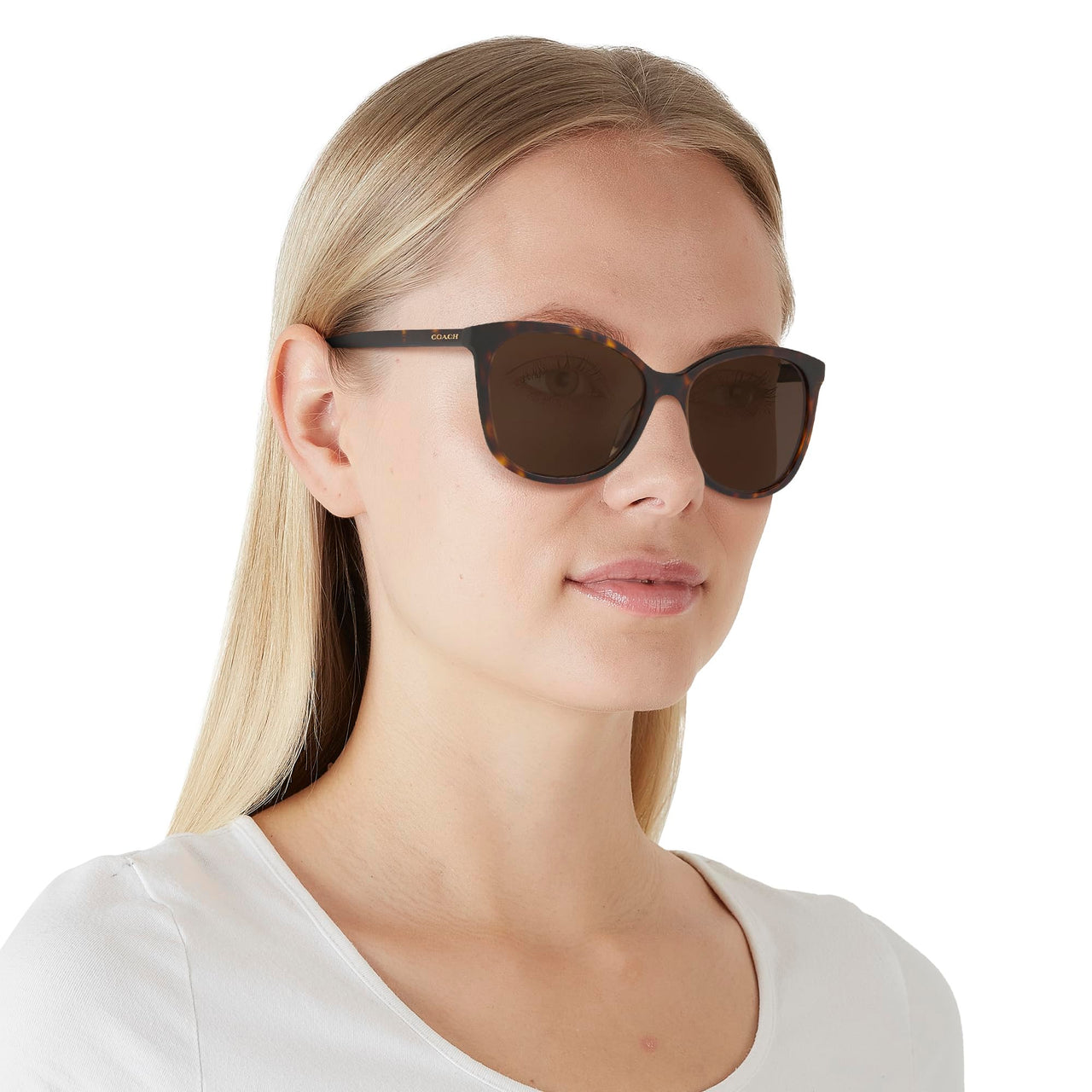 Coach HC8271U Universal Fit Sunglasses, Dark Tortoise/Dark Brown, 57 mm