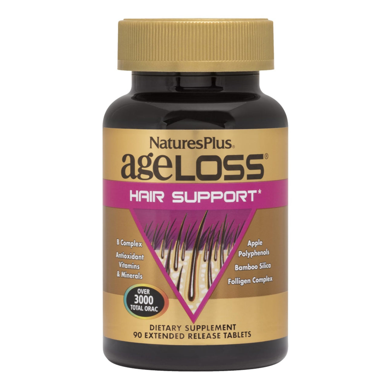 NaturesPlus AgeLoss Hair Support - 90 Extended Release Tablets - Gluten-Free - 30 Servings