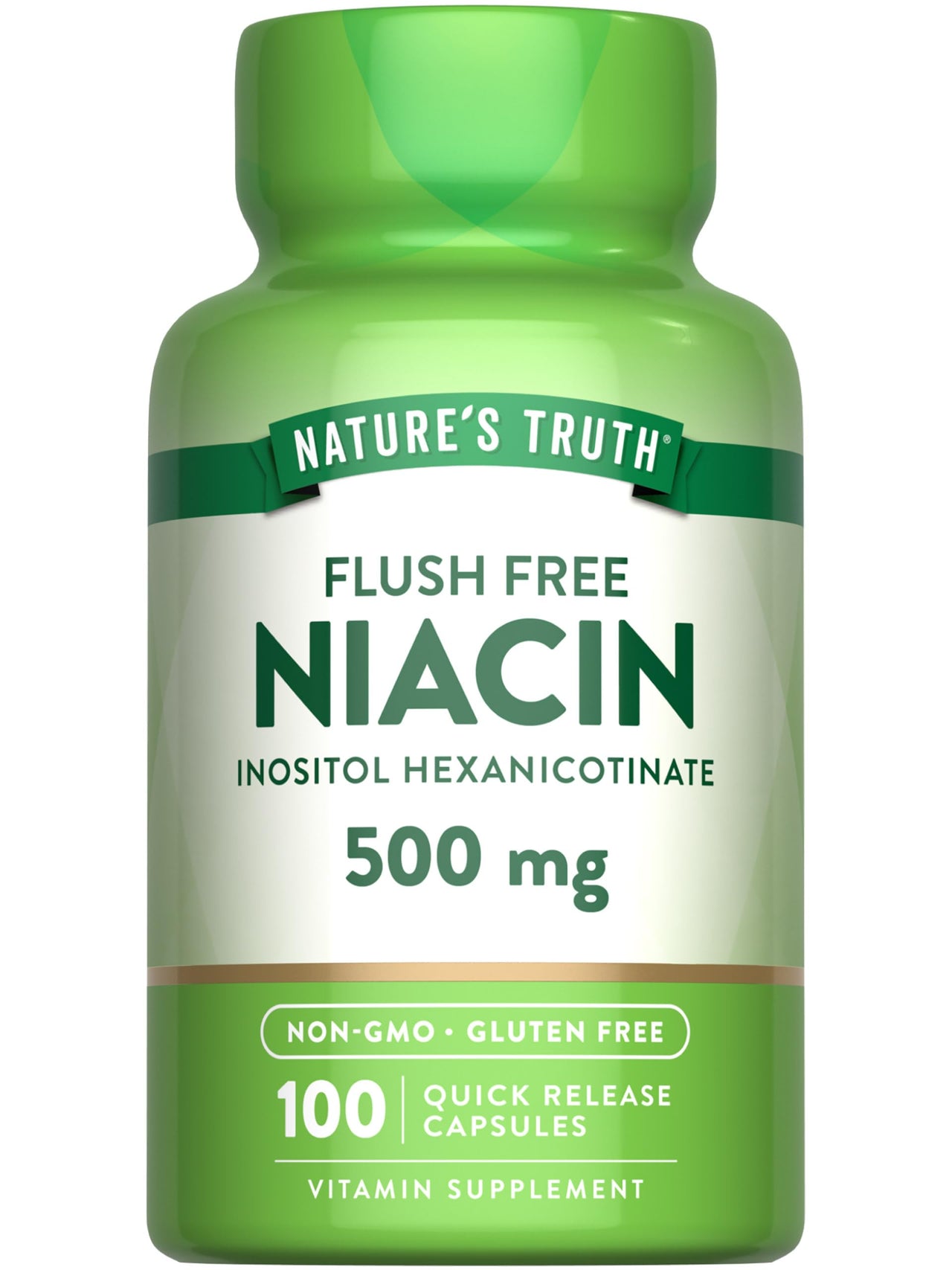 Nature's Truth Flush Free Niacin | 500mg | 100 Capsules | Non-GMO & Gluten Free Supplement