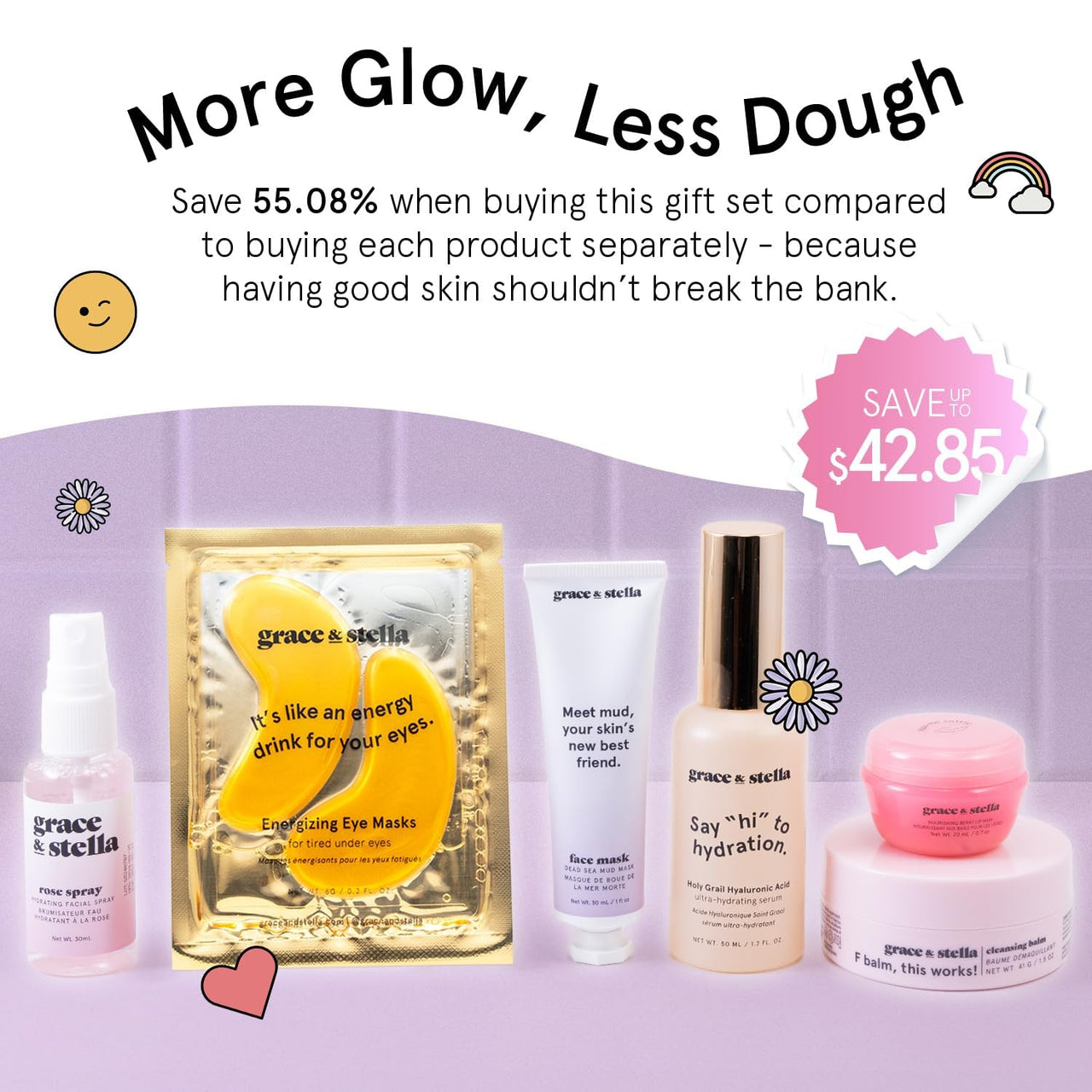 grace & stella Award Winning Skin Care Set - Birthday Gifts for Her, Travel Size Toiletries with Eye Masks, Hyaluronic Acid Serum, Lip Balm & More, Gift Baskets for Women, Vegan Cruelty-Free Self Care