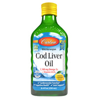 Thumbnail for Carlson - Cod Liver Oil, 1100 mg Omega-3s, Liquid Fish Oil Supplement, Wild-Caught Norwegian Arctic, Sustainably Sourced Nordic Liquid, Lemon, 250 ml