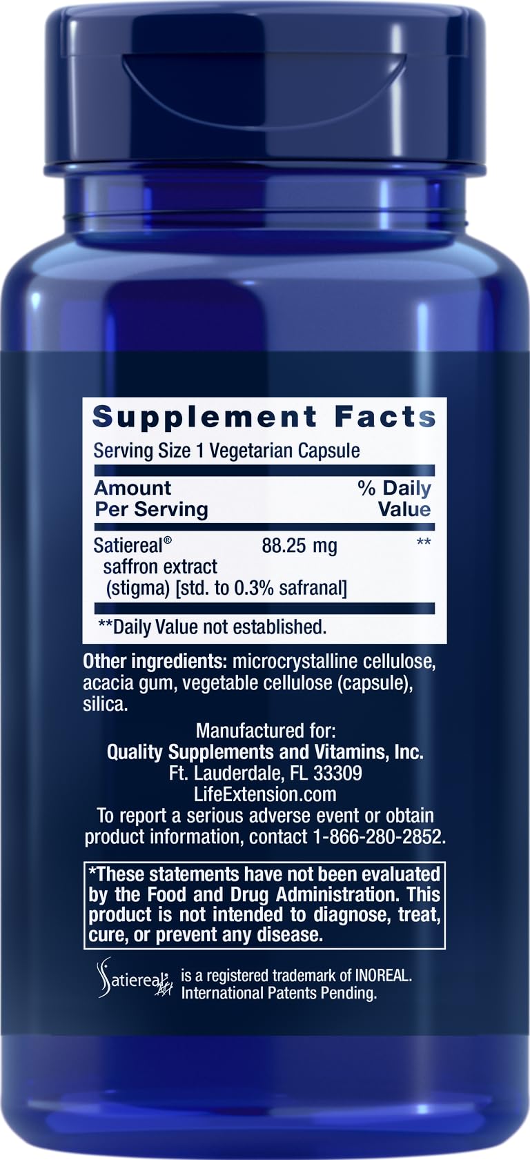 Life Extension Optimized Saffron Extract with Satiereal, 90 Veg Caps - 88.25 mg