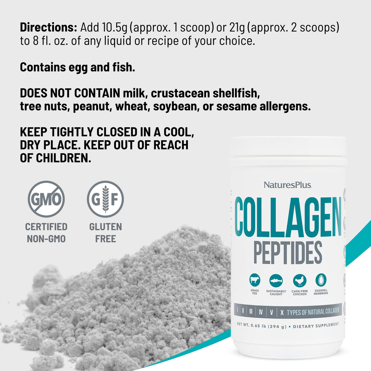 NaturesPlus Collagen Peptides - 0.65 lbs Powder - Hair, Skin, Nail & Joint Health, Immune System Support - Non-GMO, Gluten Free - 28 Servings
