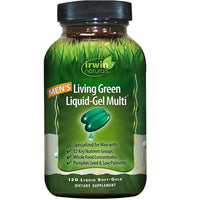 Thumbnail for Irwin Naturals Men's Living Green Liquid-Gel Multi - 70 Essential Nutrients, Full-Spectrum Vitamin Supplements for Men, Wholefood Blend - Promotes Brain & Adrenal Support - 120 Liquid Soft-Gels