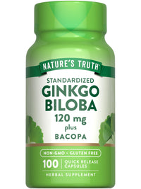 Thumbnail for Nature's Truth Ginkgo Biloba 120mg | Plus Bacopa | 100 Quick Release Capsules | Standardized Extract | Non-GMO and Gluten Free Supplement