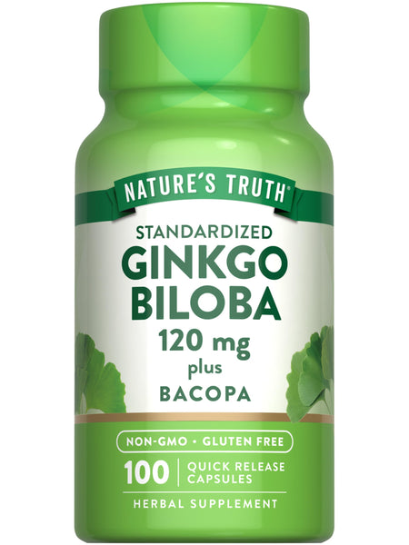 Nature's Truth Ginkgo Biloba 120mg | Plus Bacopa | 100 Quick Release Capsules | Standardized Extract | Non-GMO and Gluten Free Supplement