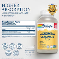 Thumbnail for Solaray Magnesium Glycinate, New & Improved Fully Chelated Bisglycinate with BioPerine, High Absorption Formula, Stress, Bones, Muscle & Relaxation Support, 60 Day Guarantee, 60 Servings, 240 VegCaps