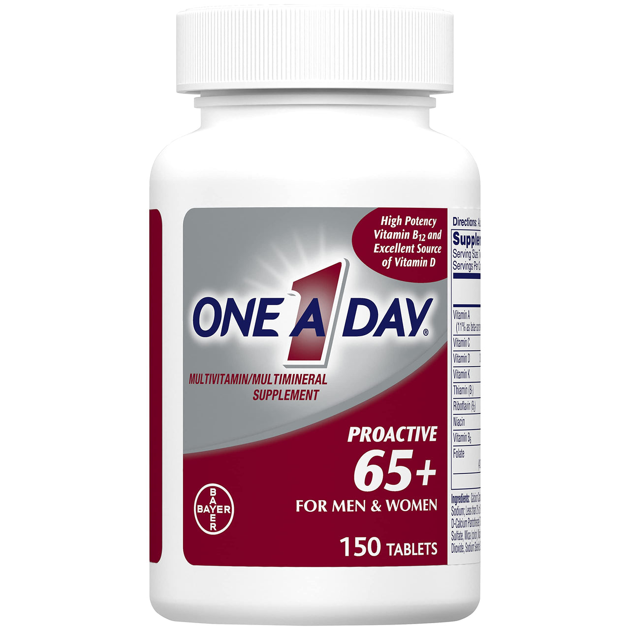 ONE A DAY Proactive 65+, Mens & Womens Multivitamin, Supplement with Vitamin_A, Vitamin_C, Vitamin_D, and Zinc for Immune Health Support*, Calcium, Folic Acid & More, Tablet, 150 Count (Pack of 2)