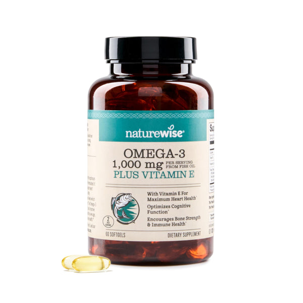 NatureWise Extra-Strength Omega 3 Fish Oil Supplement - 1000mg per Serving - 600 EPA & 400 DHA and Vitamin E - Support for Heart & Brain Health - Lemon Flavor, GMO-Free - 60 Softgels[1-Month Supply]