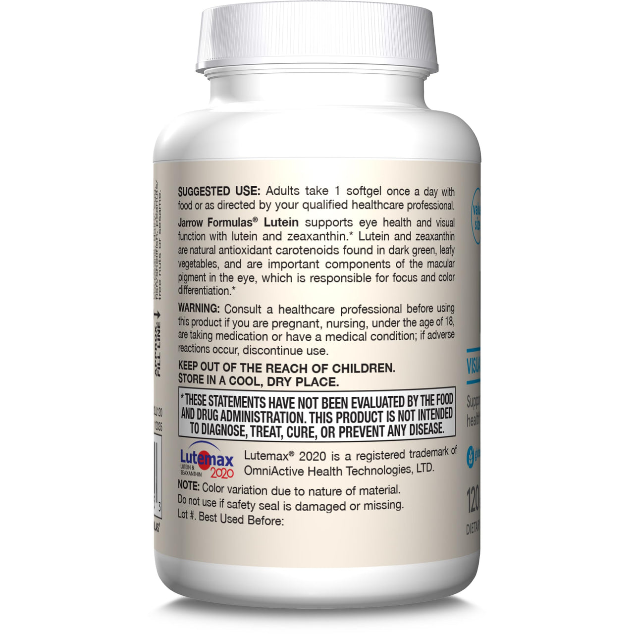 Jarrow Formulas Lutein 20 mg - 120 Softgels - Clinically Documented Eye Health & Support - With Zeaxanthin - 120 Servings