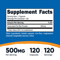 Thumbnail for Nutricost Ox Bile Capsules 500mg Per Serving (120 Capsules) - Gluten Free & Non-GMO