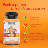Thumbnail for Zhou Vitamin C+ Gummies - Vitamin C Gummies for Adults and Kids, 270 mg per Gummy with Bioflavinoids and Acerola for Immune Support - 60 Vegan Gummies