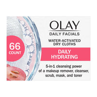 Thumbnail for Olay Daily Facials, Daily Clean Makeup Removing Facial Cleansing Wipes, 5-in-1 Water Activated Cloths, Exfoliates, Tones and Hydrates Skin, 66 count
