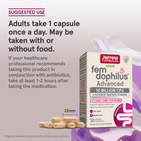 Thumbnail for Jarrow Formulas Fem-Dophilus Advanced Vaginal & Digestive Probiotics 10 Billion CFU with 6 Science Backed Strains, for Vaginal, Urinary Tract, Digestive & Immune Support, 30 Capsules, Shelf-Stable