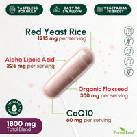 Thumbnail for Red Yeast Rice 1215 mg. Capsules - Extra Strength Red Rice Yeast with CoQ10 Supplement, Plus Alpha Lipoic Acid & Organic Flaxseed, Citrinin Free, Supports Cardiovascular Health, Non-GMO 90 Veggie Caps