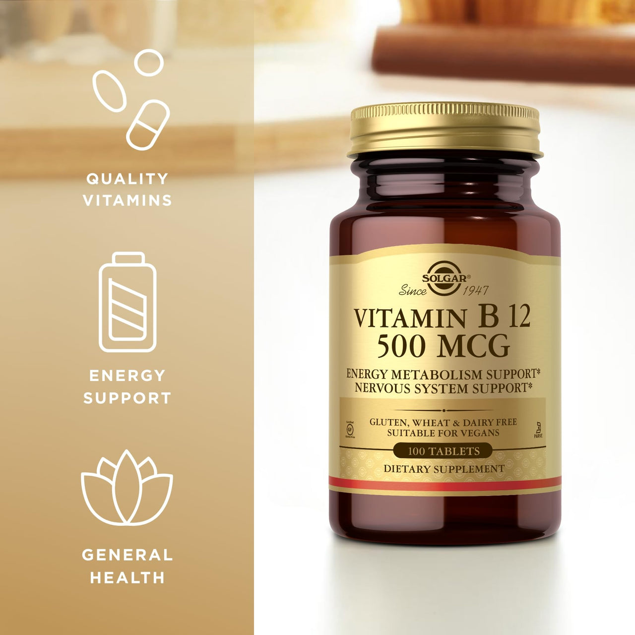 Solgar Vitamin B12 500 mcg - 100 Tablets - Vegan, Gluten Free, Dairy Free, Kosher - 100 Servings (Pack of 2)