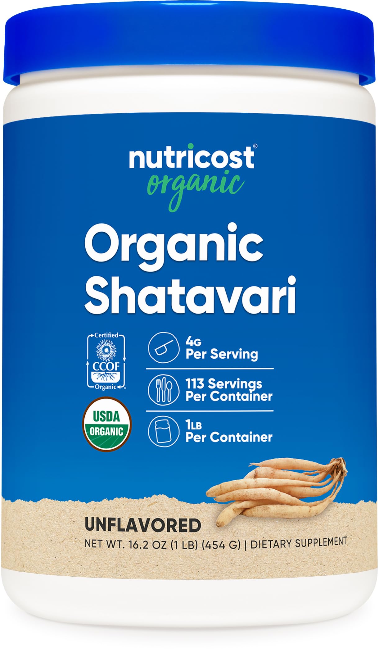 Nutricost Organic Shatavari Powder 1 LB - Certified USDA Organic, Non-GMO, Gluten Free, and Vegetarian Friendly