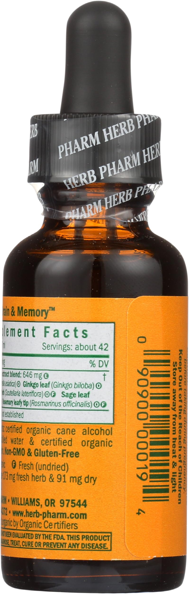Herb Pharm Organic Nootropic Brain & Memory Supplement with Ginkgo Biloba Liquid Extract: Fast Absorption for Mental Focus Support, Ginkgo Supplement, Vegan, Gluten-Free, Non-GMO, 1 Oz