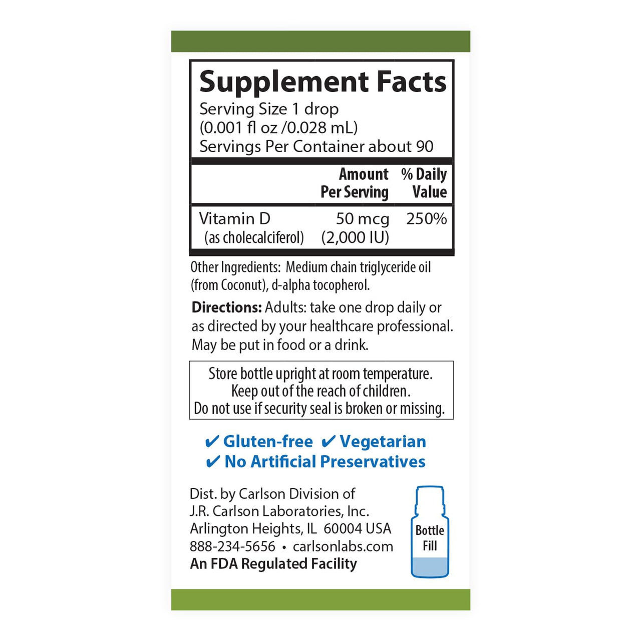 Carlson - Plant-Based Super Daily D3 2000 IU (50 mcg) per Drop, Vegetarian Vitamin D Drops, Liquid Vitamin D3, Sourced from Algae, Unflavored, 90 Drops (2.54 mL)