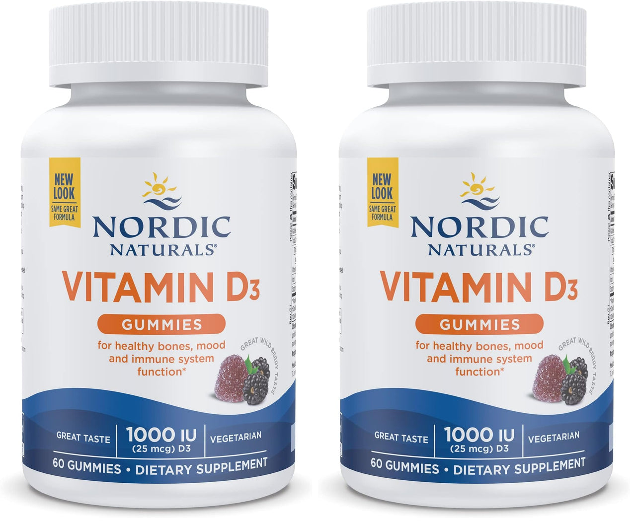 Nordic Naturals Vitamin D3 Gummies, Wild Berry - 60 Gummies - 1000 IU Vitamin D3 - Great Taste - Healthy Bones, Mood & Immune System Function - Non-GMO - 60 Servings (Pack of 2)