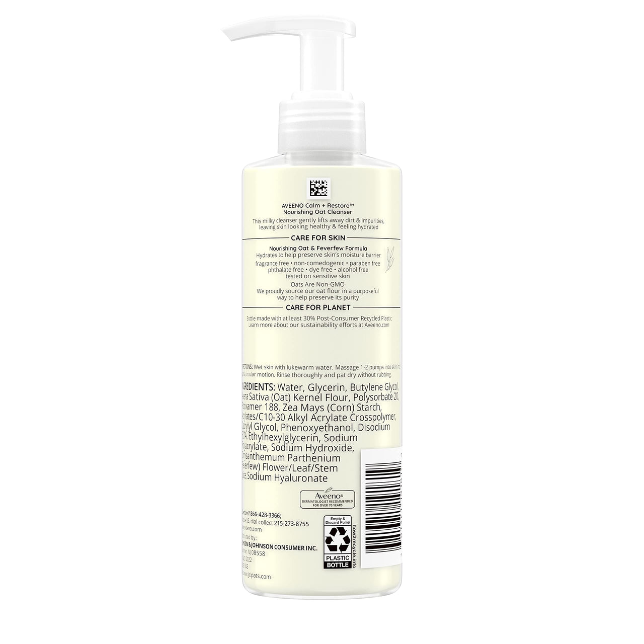 Aveeno Calm + Restore Nourishing Oat Cleanser, Daily Hydrating Facial Cleanser & Face Wash for Sensitive Skin, Non-Foaming, Hypoallergenic, Non-Comedogenic, Fragrance-Free, 7.8 Fl Oz