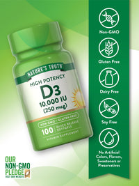 Thumbnail for Nature's Truth D3 Vitamin 10,000 IU Softgels Supplement | 100 Count | High Potency Formula | Non-GMO and Gluten Free
