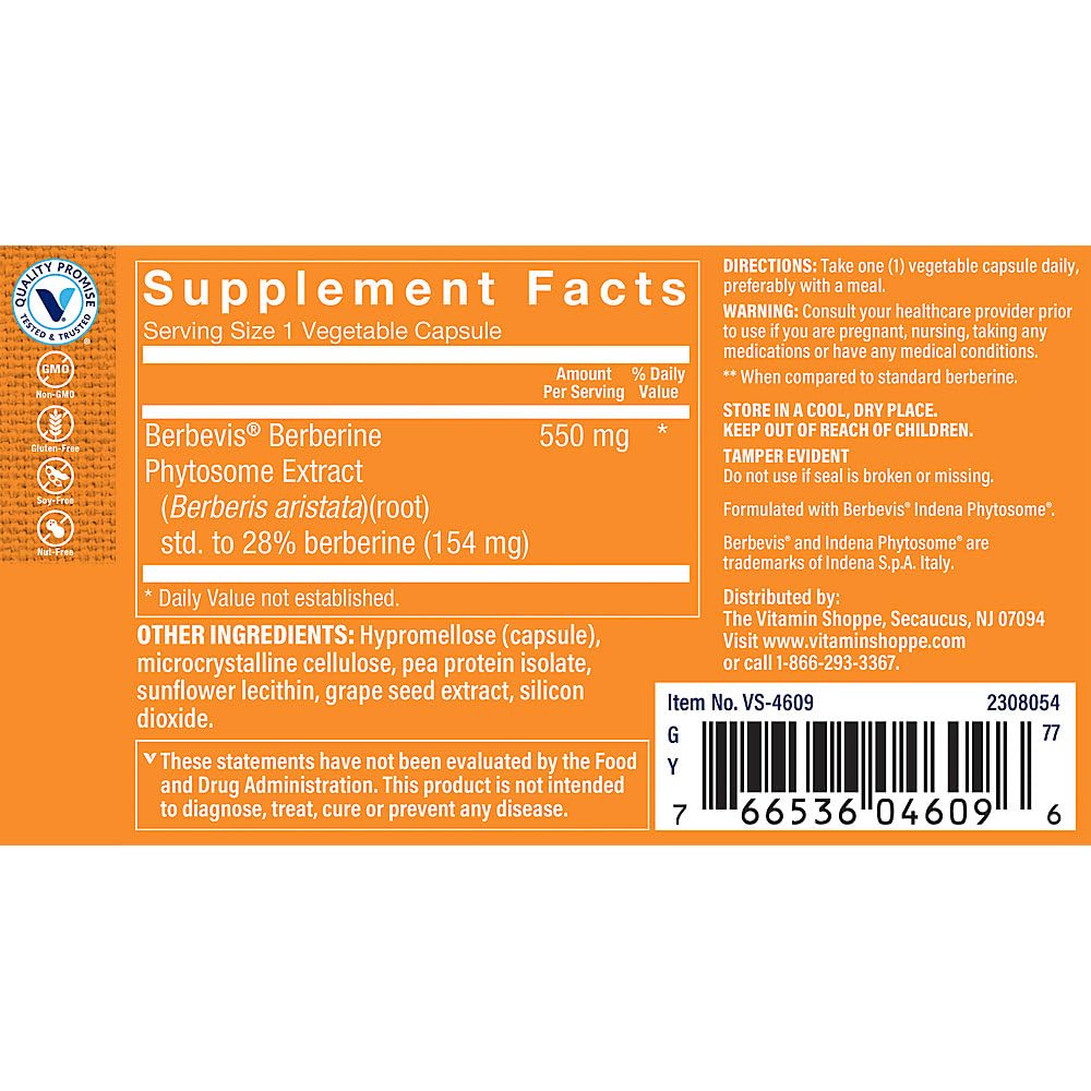 The Vitamin Shoppe Berberine Phytosome Blood Sugar Support More (30 Capsules)