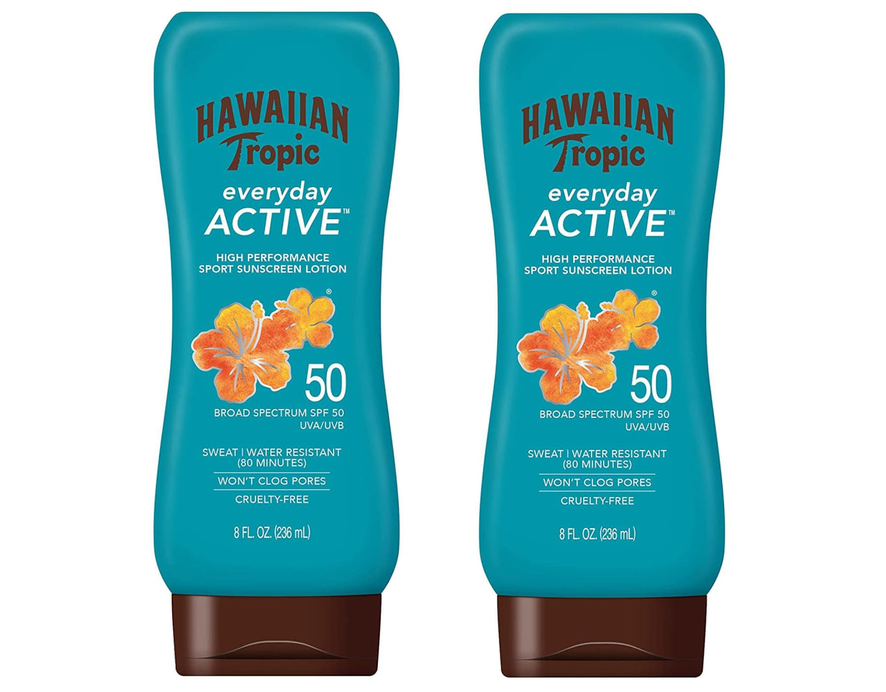 Hawaiian Tropic Everyday Active Sunscreen Lotion SPF 50, Water-Resistant, Broad Spectrum UVA/UVB Protection, 8 fl oz (Pack of 2)