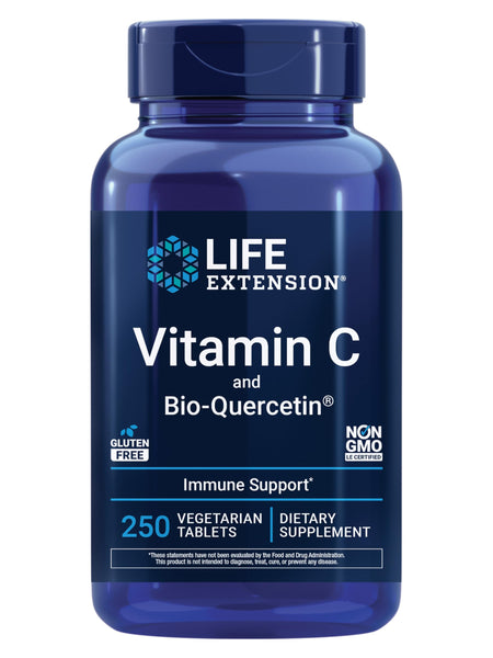 Life Extension Vitamin C and Bio-Quercetin®, Cardiovascular Health Supplement, Immune Support, Highly absorbable, quercetin, Vitamin C, Gluten Free, Non-GMO, Vegetarian, 250 Tablets