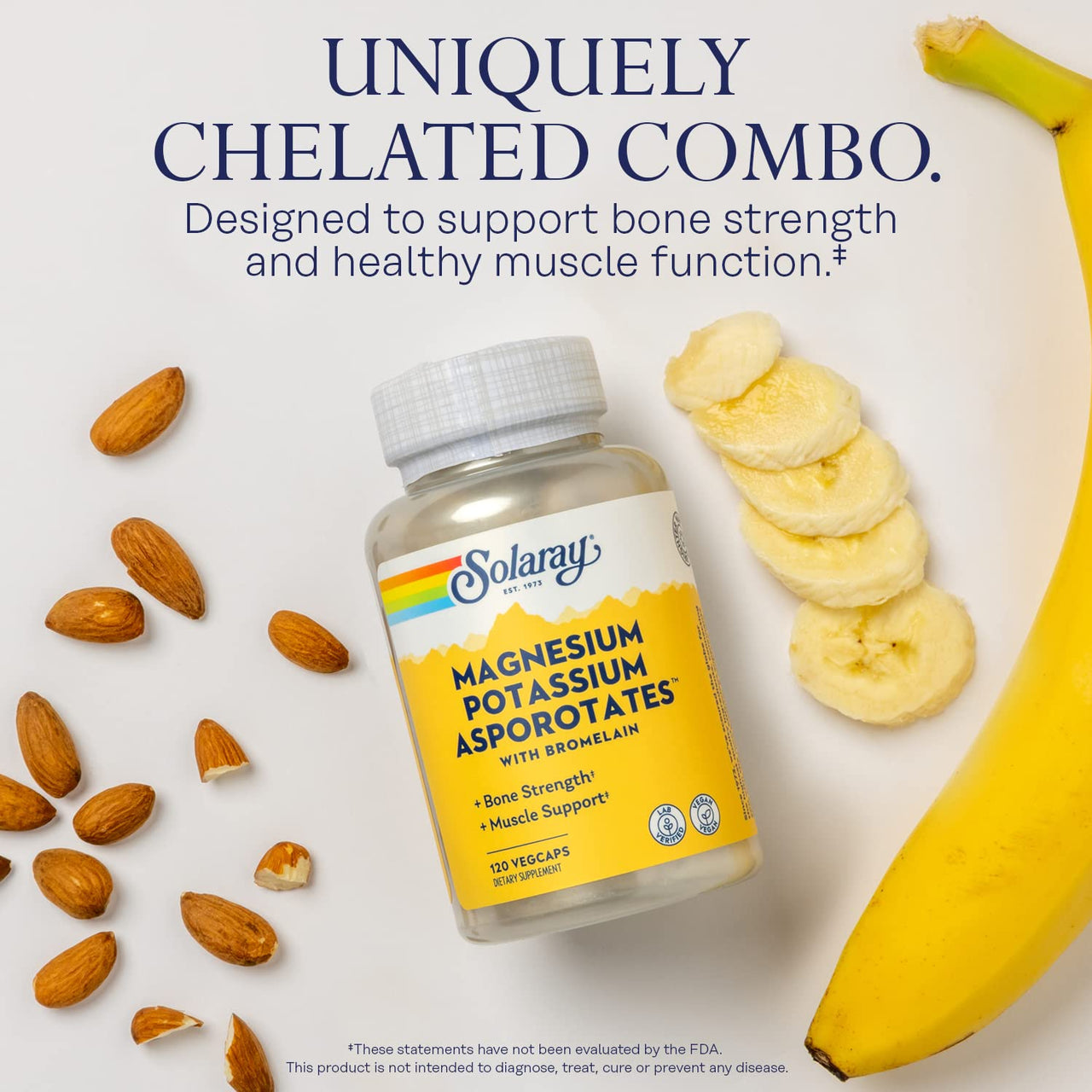 Solaray Magnesium and Potassium with Bromelain, Magnesium Potassium Supplement for Heart Health, Electrolyte, and Muscle Support - Gluten Free & Lab Verified - 60 Servings, 120 VegCaps