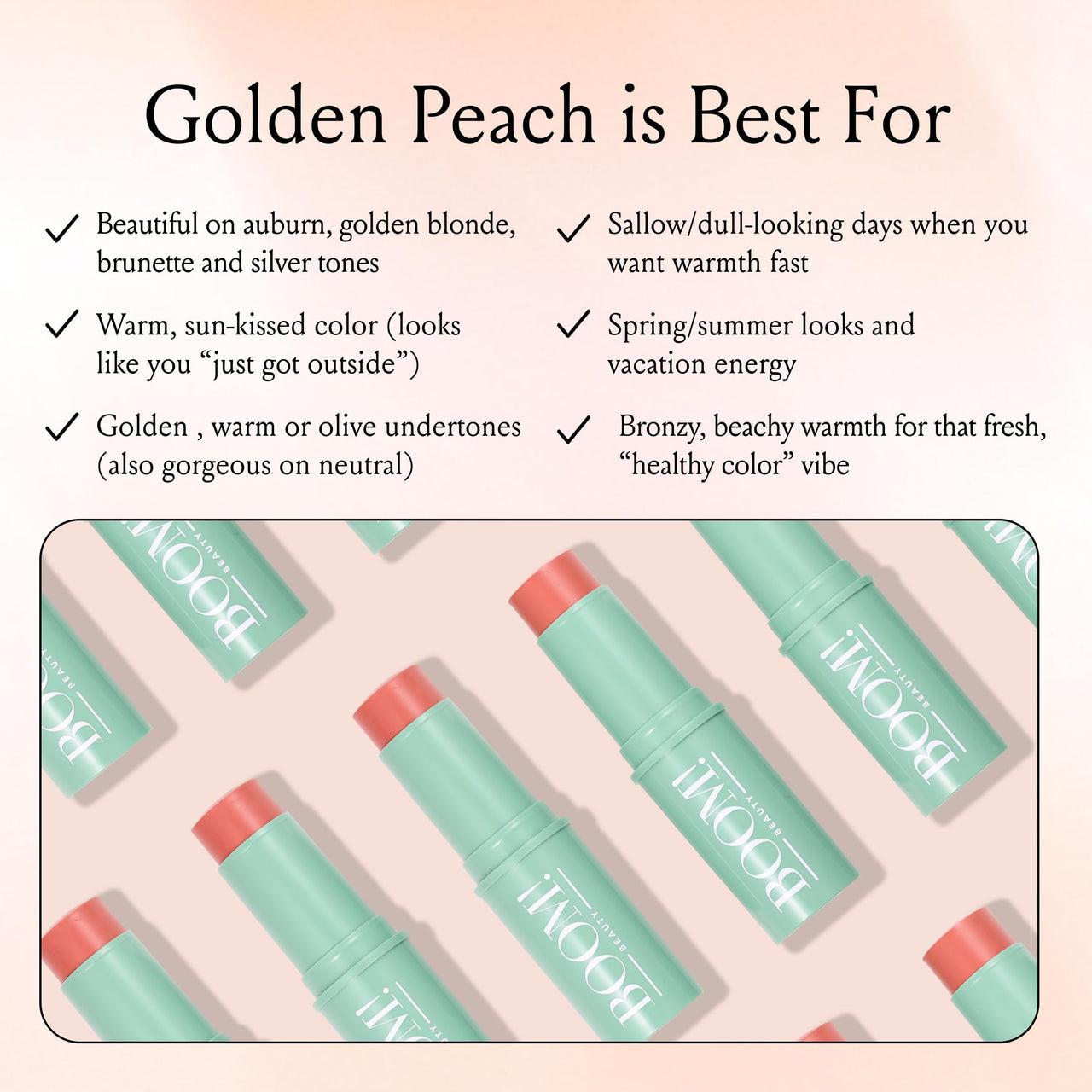 Boomstick Golden Peach ™ - Warm, Coral-Peach Blush Stick and Lipstick - Multistick, Vegan, Makeup for Older Women and Mature Skin Boom Stick By Cindy Joseph